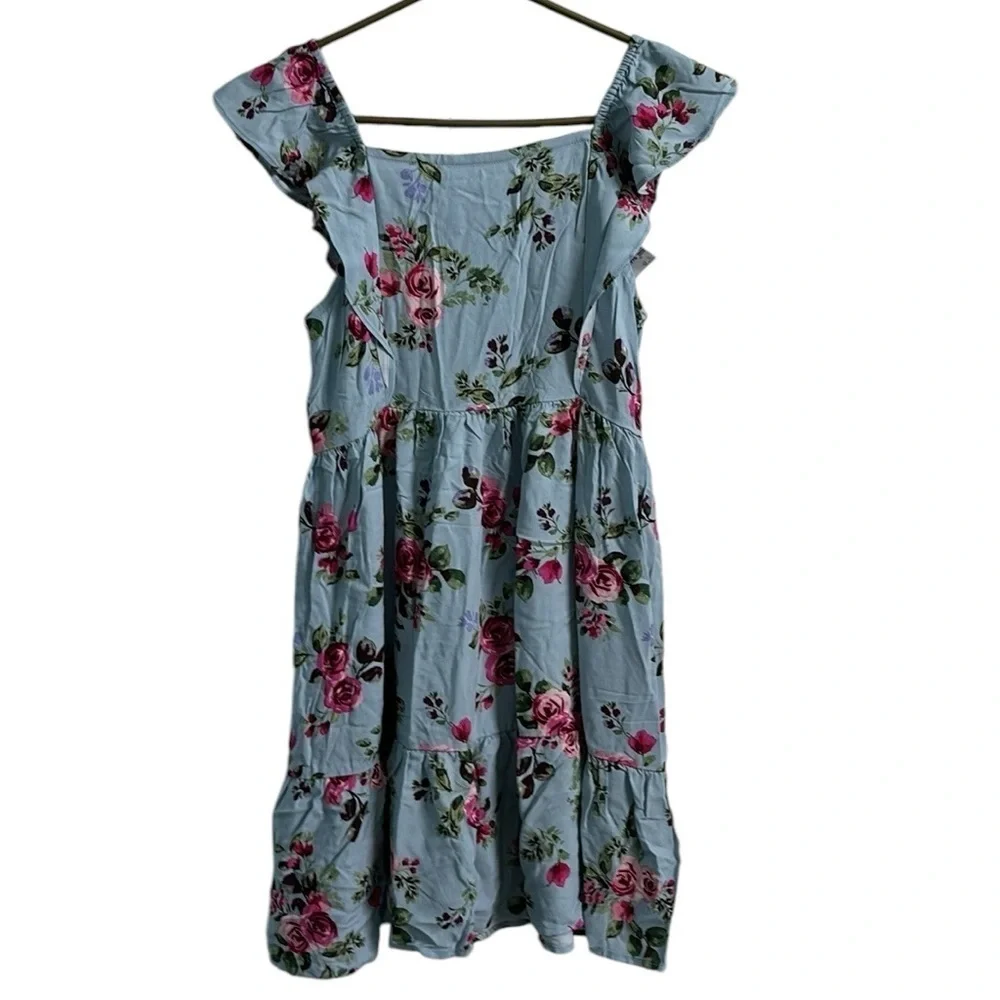 The Children's Place Girls Mommy And Me Floral Tiered Dress Blue Size 16 XXL NWT